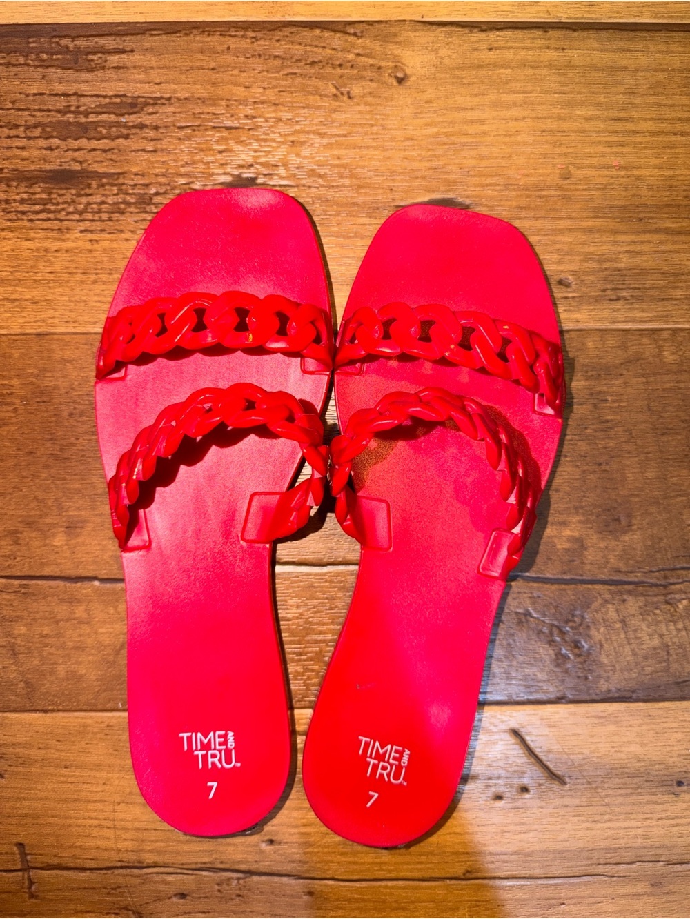 NWOT- Time and Tru Red Chain-Trim Slide Sandals for Women